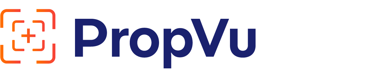 PropVu logo with an orange square target icon to the left and dark blue text PropVu