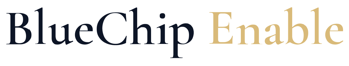 BlueChip Enable logo: 'BlueChip' in dark navy serif font followed by 'Enable' in gold serif font.