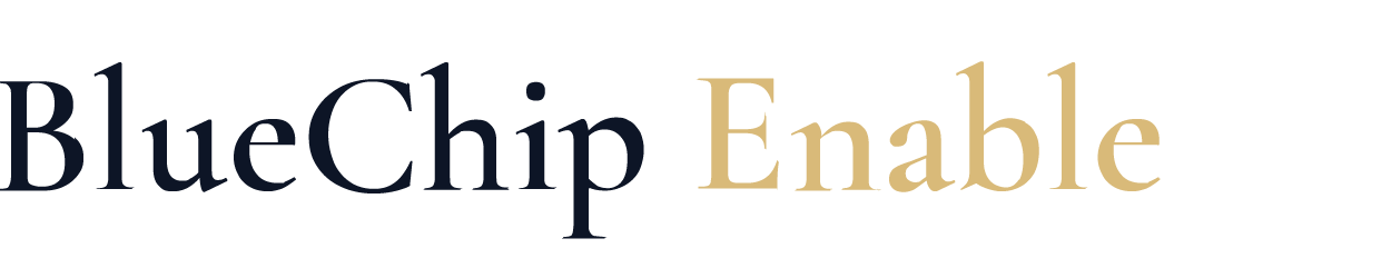 BlueChip Enable logo with 'BlueChip' in dark navy and 'Enable' in gold.