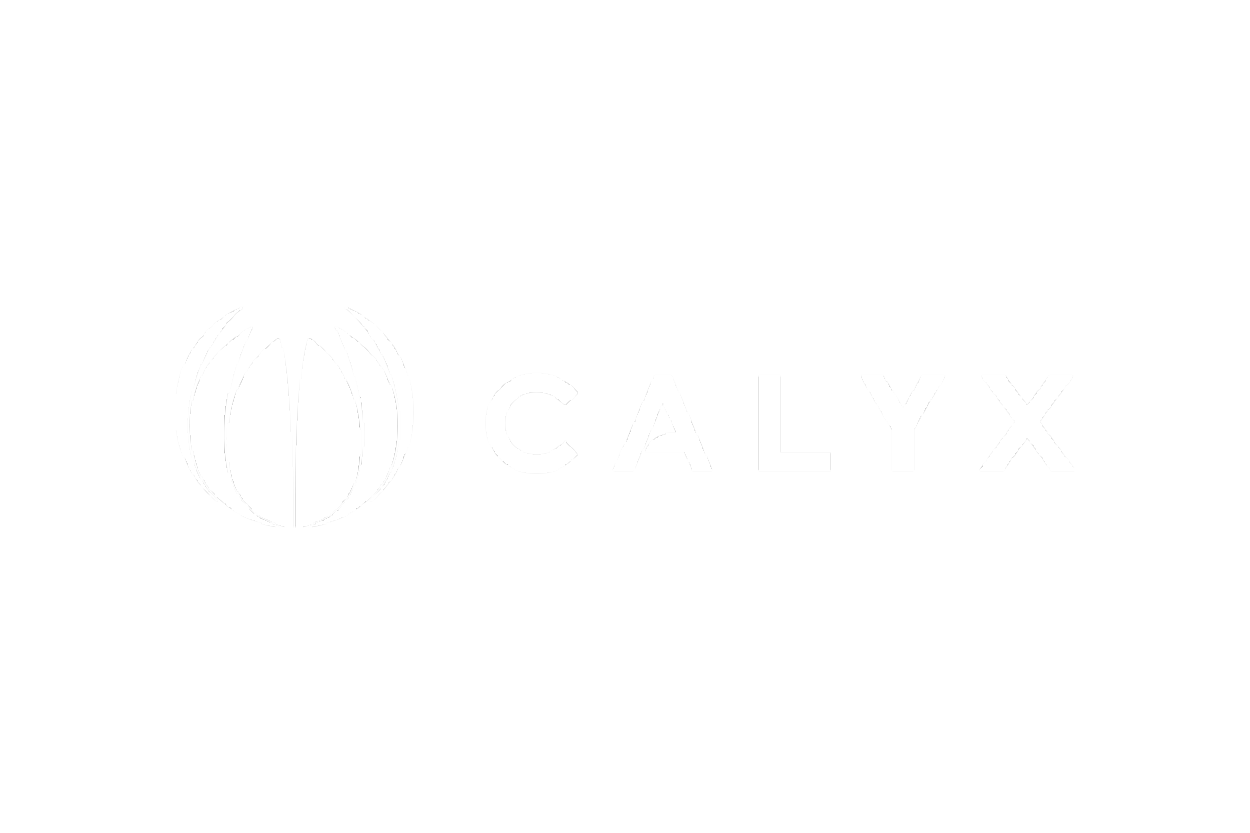Calyx logo: circular abstract emblem on the left with the word CALYX in outlined letters.