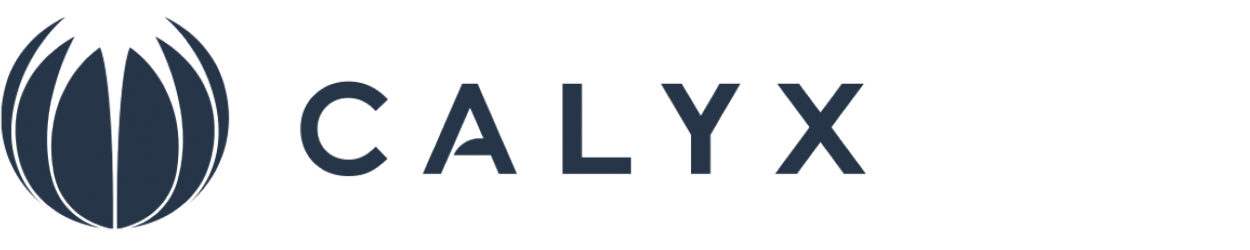 CALYX logo: dark blue circular botanical emblem to the left of the word CALYX.