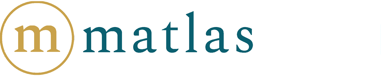 Matlas logo: a gold circled 'M' followed by teal 'atlas' text on a white background.