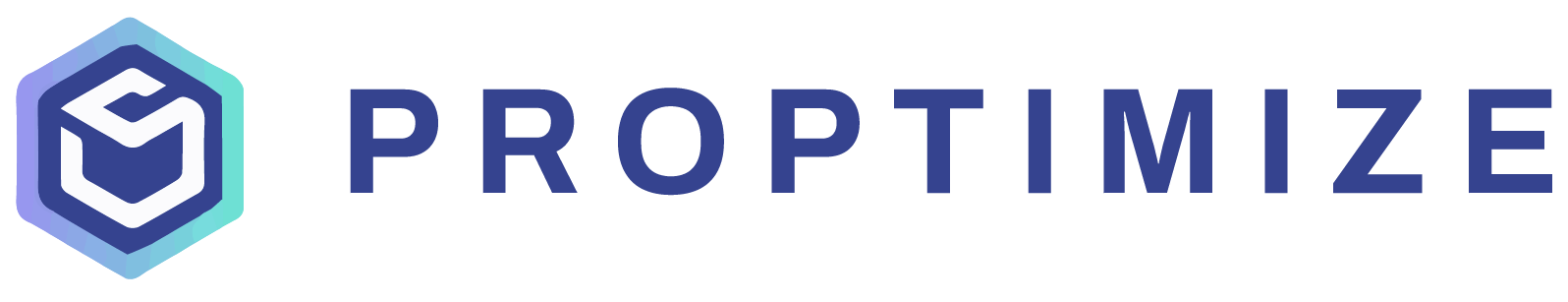 Proptimize logo with a blue hexagonal cube icon and the PROPTIMIZE wordmark