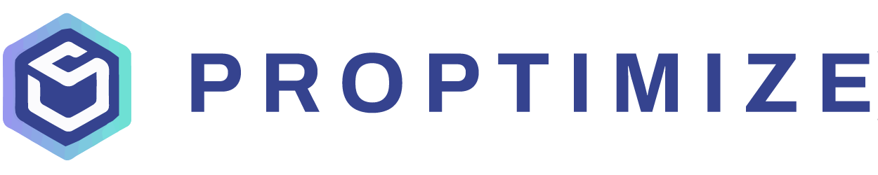 PropOptimize logo: hexagonal blue icon next to the word PROPTIMIZE in uppercase letters